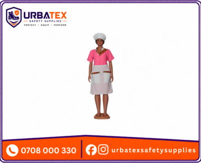 3 Piece Househelp Uniforms in Kenya – Dress, Cap and Half Apron with Kitenge