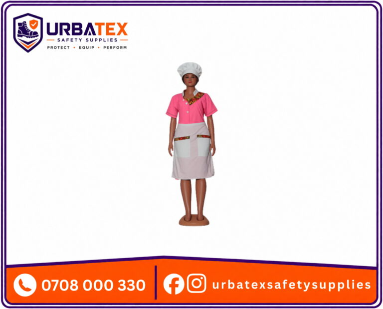 3 Piece Househelp Uniforms in Nairobi – Dress, Cap and Half Apron with Kitenge