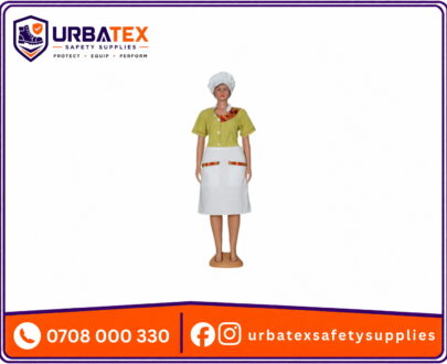 3 Piece Nanny Uniform in Nairobi – Tetrex Dress, Cap and Half Apron with Kitenge