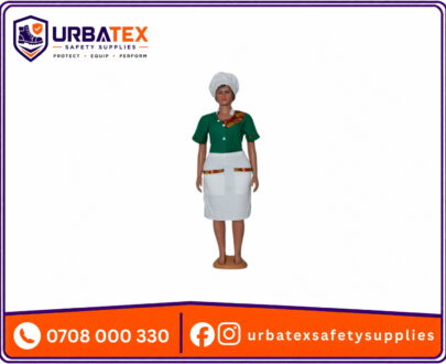 3 Piece Nanny Uniforms in Kenya – Dress, Cap and Half Apron with Kitenge