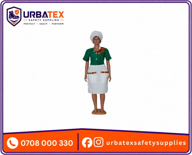 3 Piece Nanny Uniforms in Kenya – Dress, Cap and Half Apron with Kitenge