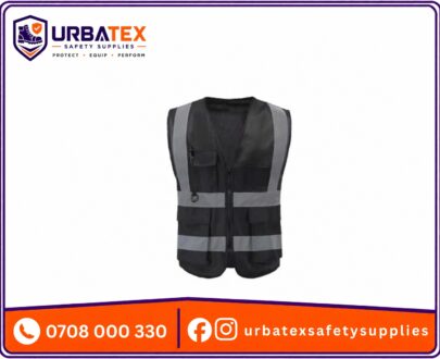 Black 180 GSM Pocket Reflector Vest – Heavy Duty High Visibility Safety Vest