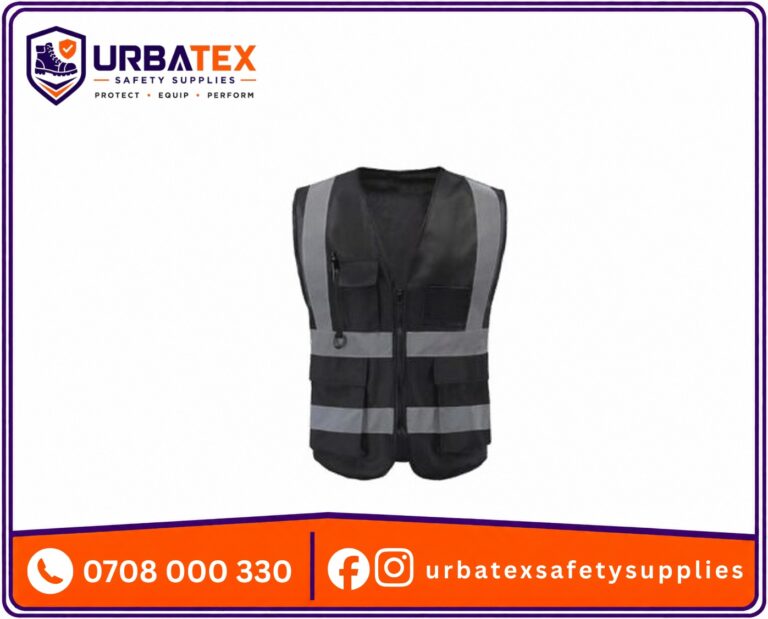 Black 180 GSM Pocket Reflector Vest – Heavy Duty High Visibility Safety Vest