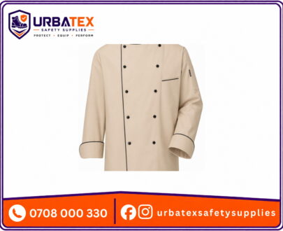 Cotton Tetrex Beige Chef Jacket with Black Piping and Black Buttons