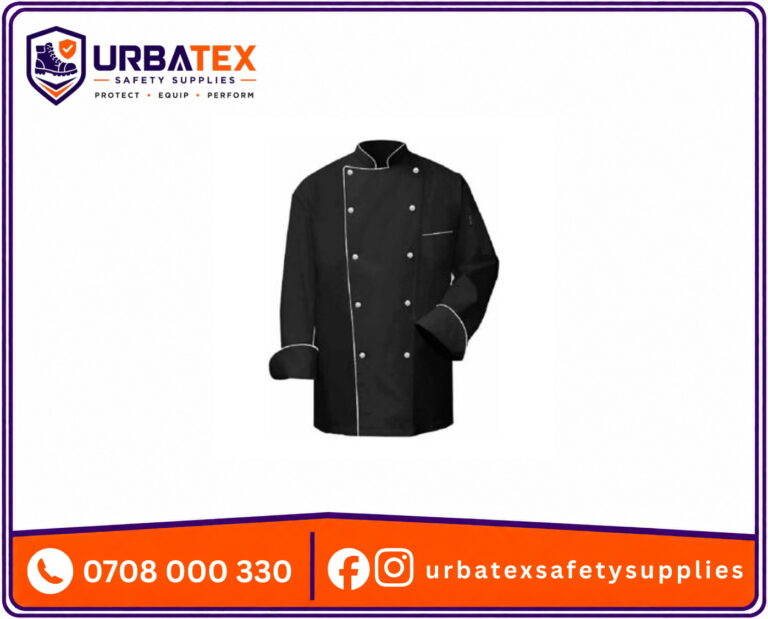 Cotton Tetrex Black Chef Jacket with White Piping and White Buttons
