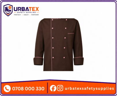 Cotton Tetrex Chocolate Brown Chef Jacket with Pink Piping and Pink Buttons