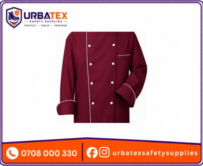 Cotton Tetrex Maroon Chef Jacket with White Piping and White Buttons