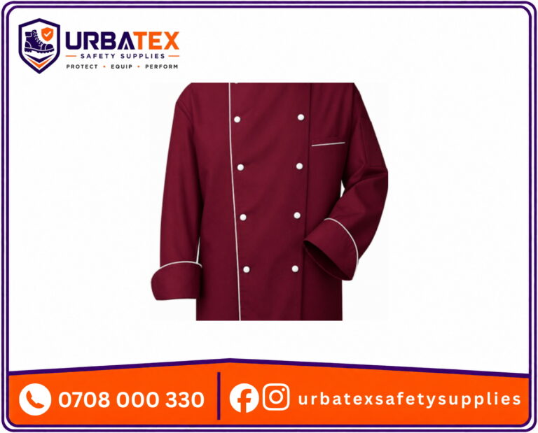 Cotton Tetrex Maroon Chef Jacket with White Piping and White Buttons
