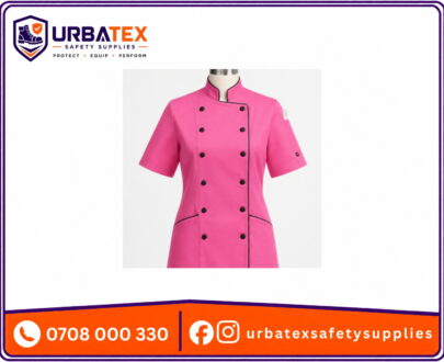 Cotton Tetrex Pink Chef Jacket with Black Piping and Black Buttons