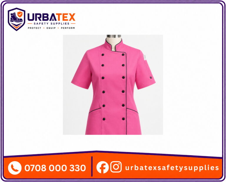 Cotton Tetrex Pink Chef Jacket with Black Piping and Black Buttons