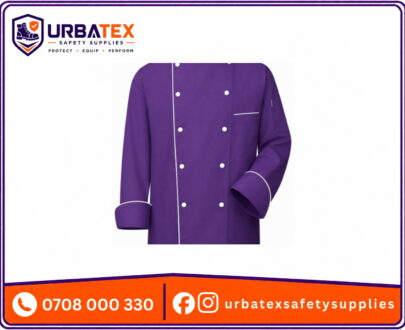 Cotton Tetrex Purple Chef Jacket with White Piping and White Buttons