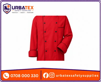 Cotton Tetrex Red Chef Jacket with Black Piping and Black Buttons