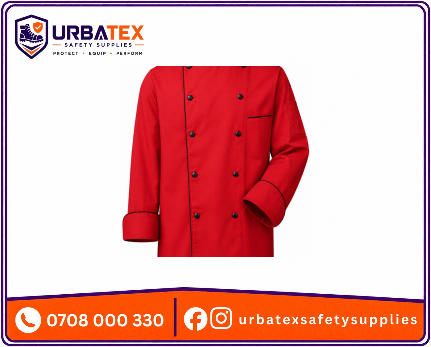 cotton tetrex red chef jacket with black piping and black buttons kenya