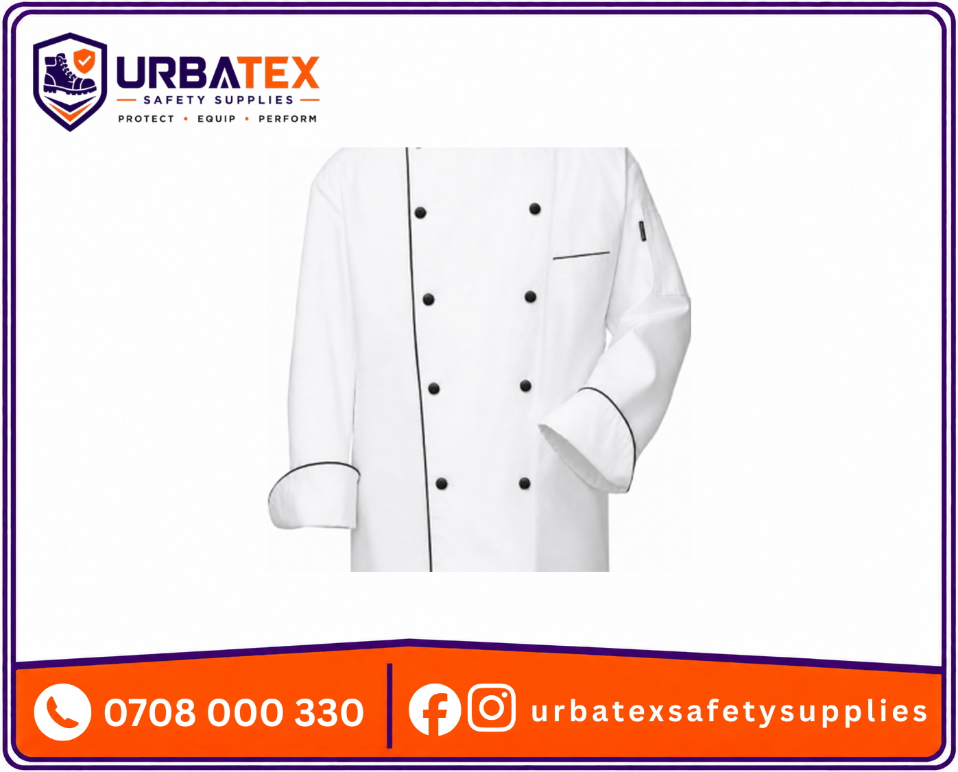 cotton tetrex white chef jacket with black piping and black buttons kenya