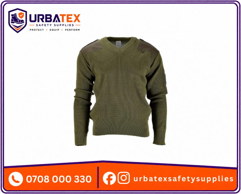Jungle Green Security Guard Sweater – V-Neck with Badge Tab (Kenya)