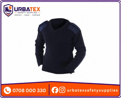 Navy Blue Security Guard Pullover – Twill-Reinforced V-Neck Sweater (Kenya)