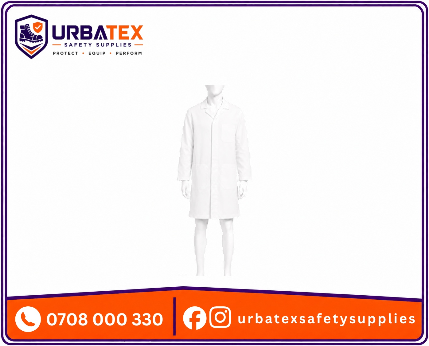 white 265 gsm polyester tetrex dust coat with concealed buttons and 3 pockets urbatex safety supplies kenya
