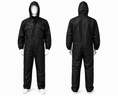 Professional Black Double-Nylon Hooded Rain Coverall