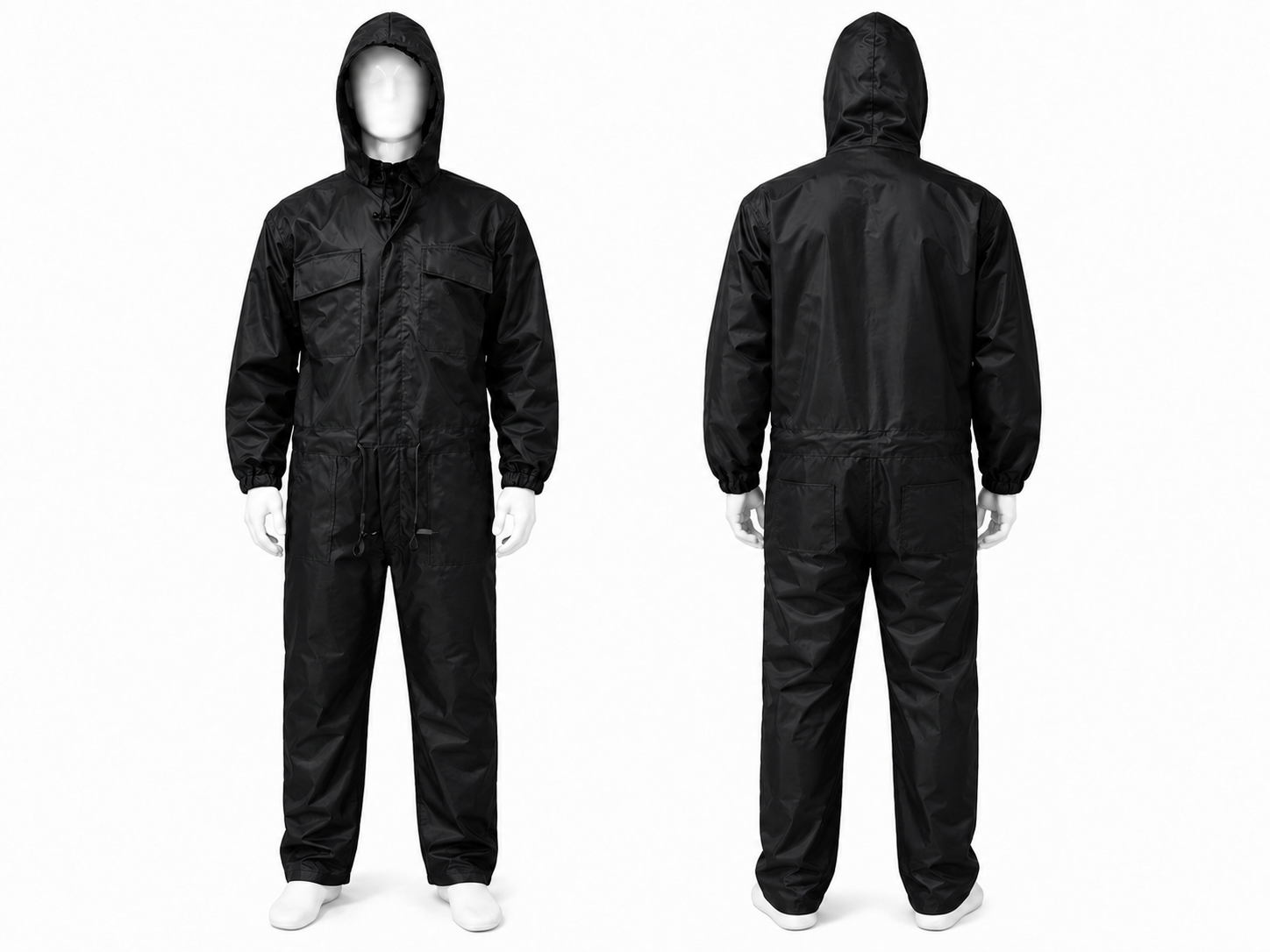 Black Lined Rain Coverall Kenya – Nylon Hooded Overall