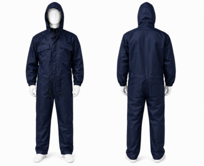 Professional Navy Double-Nylon Hooded Rain Coverall
