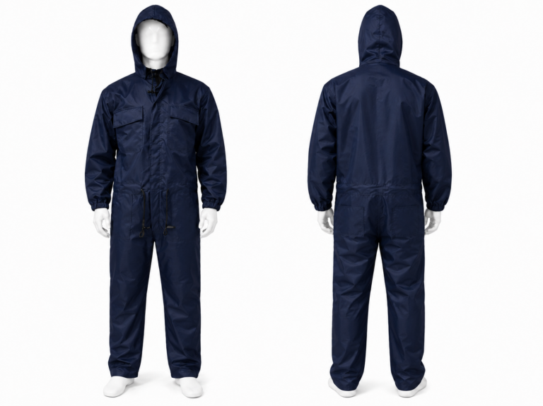 Professional Navy Double-Nylon Hooded Rain Coverall