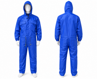 Royal Blue Double-Nylon Hooded Rain Coverall
