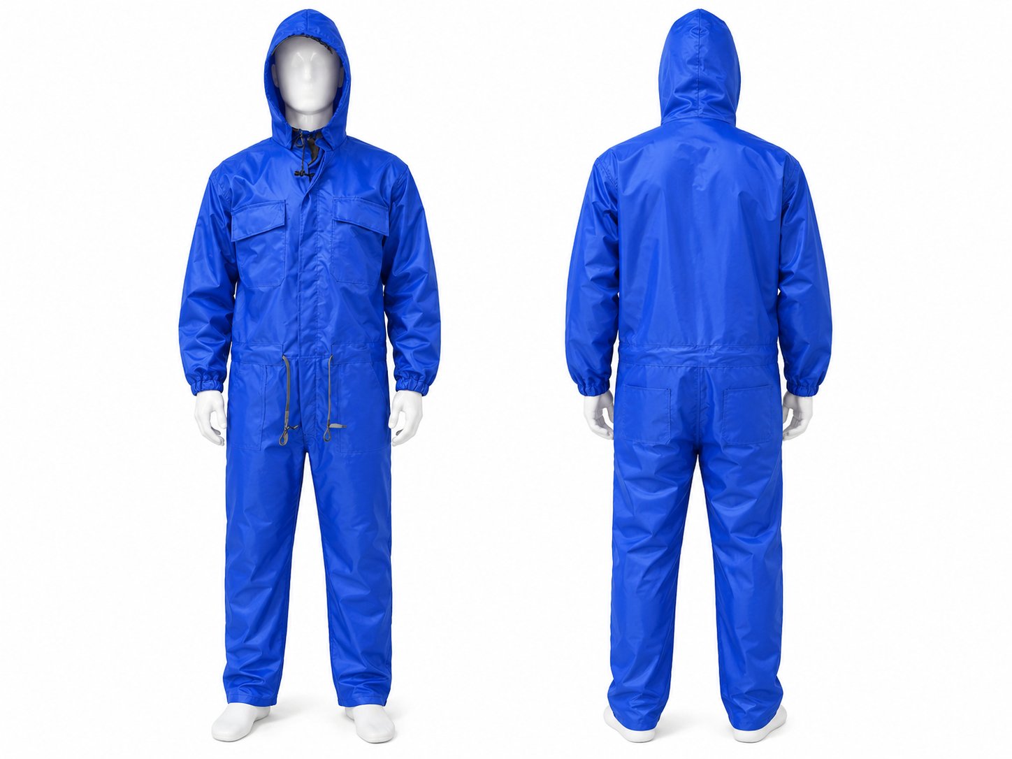 Nylon Lined Rain Coverall Kenya – Royal Blue Front and Back Views
