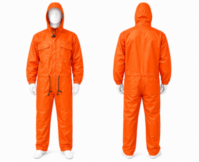 High-Notice Orange Double-Nylon Hooded Rain Coverall