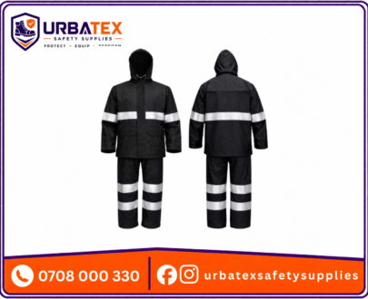 Black Reflective Rain Suit Kenya – 190T Nylon Waterproof Coat and Trouser Set