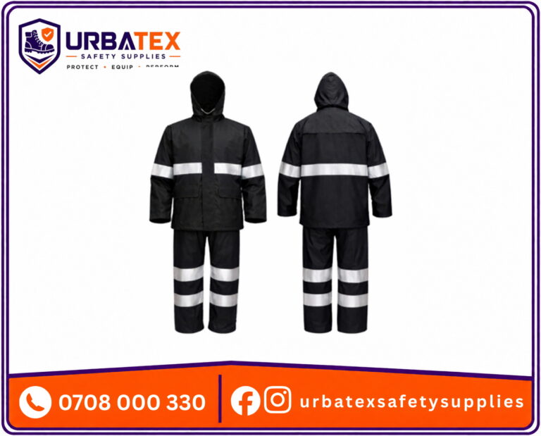 Black Reflective Rain Suit Kenya – 190T Nylon Waterproof Coat and Trouser Set