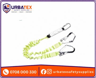 JECH Elasticated Webbing Lanyard with Energy Absorber (EN355) — Double Hook, 1.3–1.8 m | Comfort Plus Safety Harness Compatible