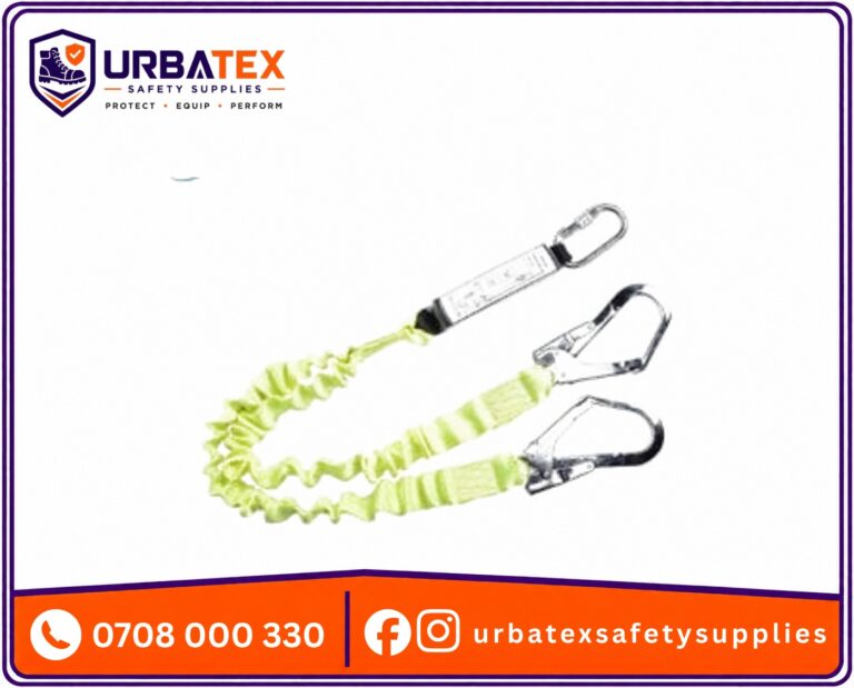 JECH Elasticated Webbing Lanyard with Energy Absorber (EN355) — Double Hook, 1.3–1.8 m | Comfort Plus Safety Harness Compatible