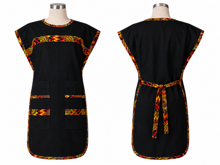 Black Polycotton Double Sided Bib Apron With Kitenge Accent – 20 X 37 Inches